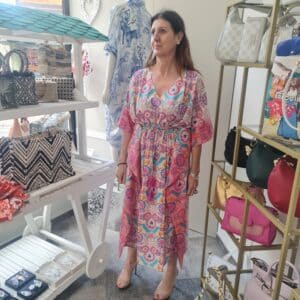 Caftan de algodón y seda. Vestido de verano pamplona unike