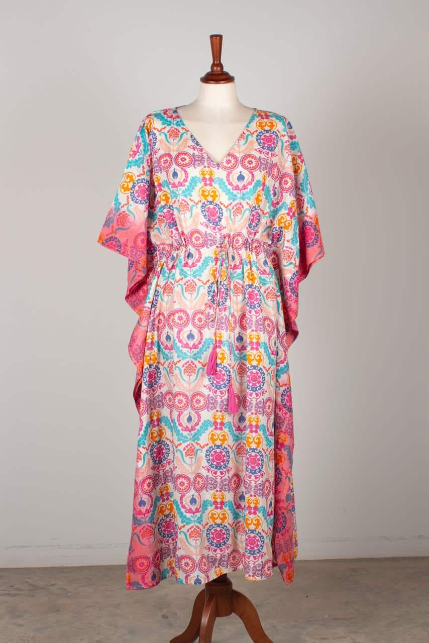 Caftan de algodón y seda. Vestido de verano pamplona unike Caftan de algodón y seda. Vestido de verano pamplona unike
