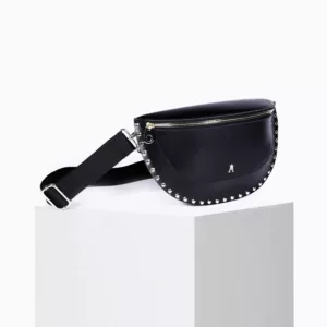 Bandolera minimalista de cuero negro, diseño francés Craie Studio, disponible en Unike Pamplona